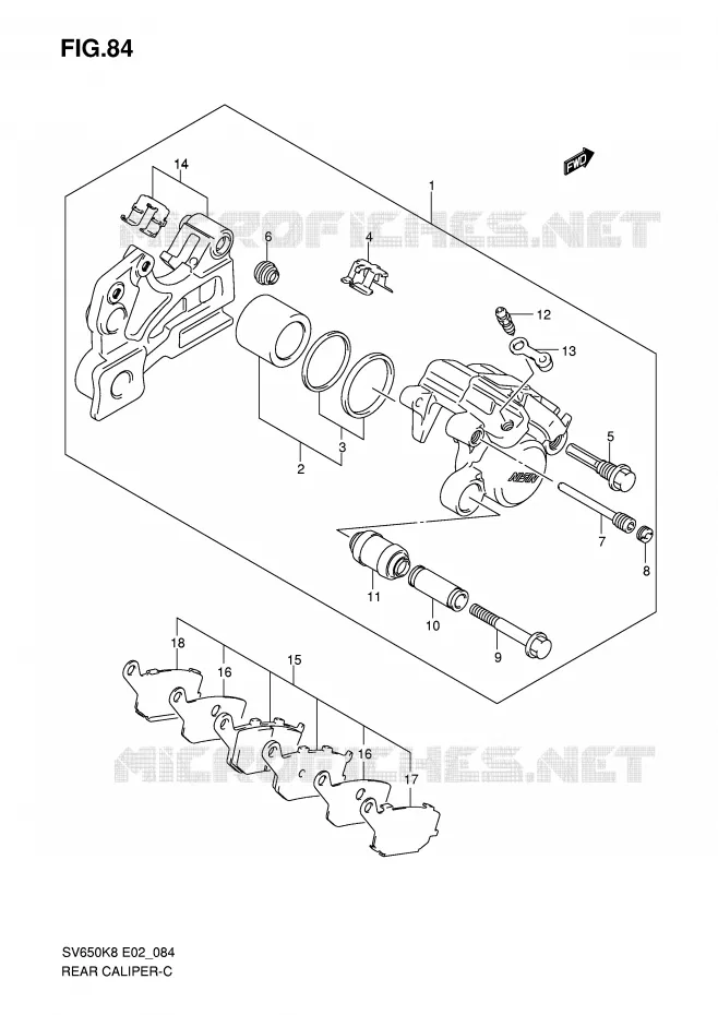 ETRIER DE FREIN ARRIERE (VOIR NOTE) Suzuki MOTO 650 SV 2008  SV650UAK8(E2)