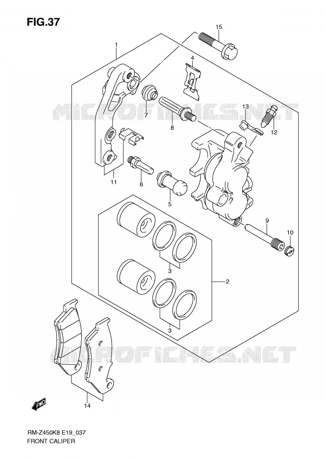 ETRIER DE FREIN AVANT (RM-Z450K8/K9/L0) Suzuki MOTO 450 RM-Z 2009  RM-Z450K9(E19)