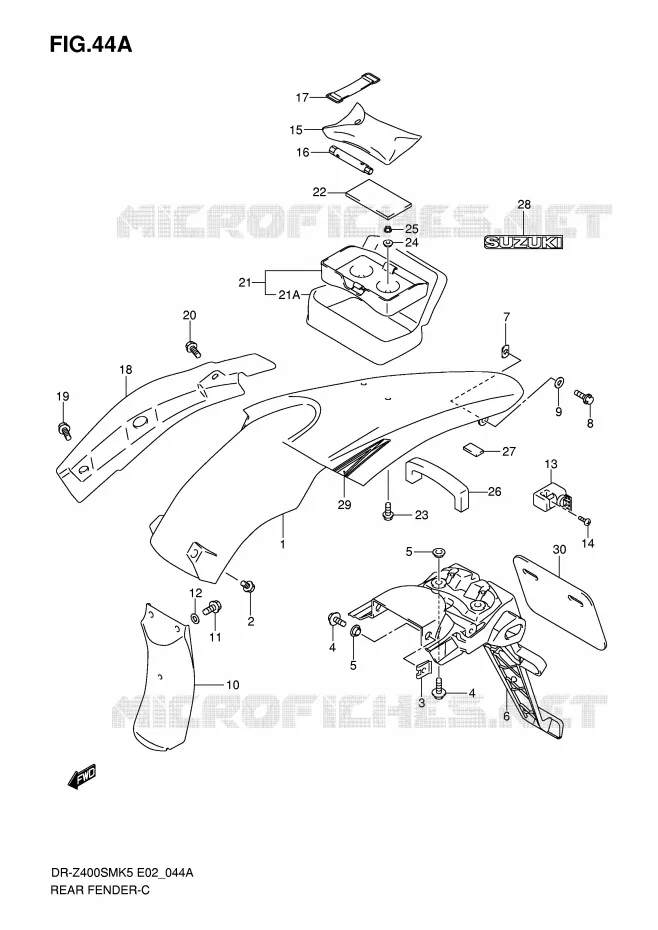 GARDE BOUE ARRIERE (MODEL K7/K8/K9) Suzuki MOTO 400 DR-Z 2008  DR-Z400SMK8(E2)