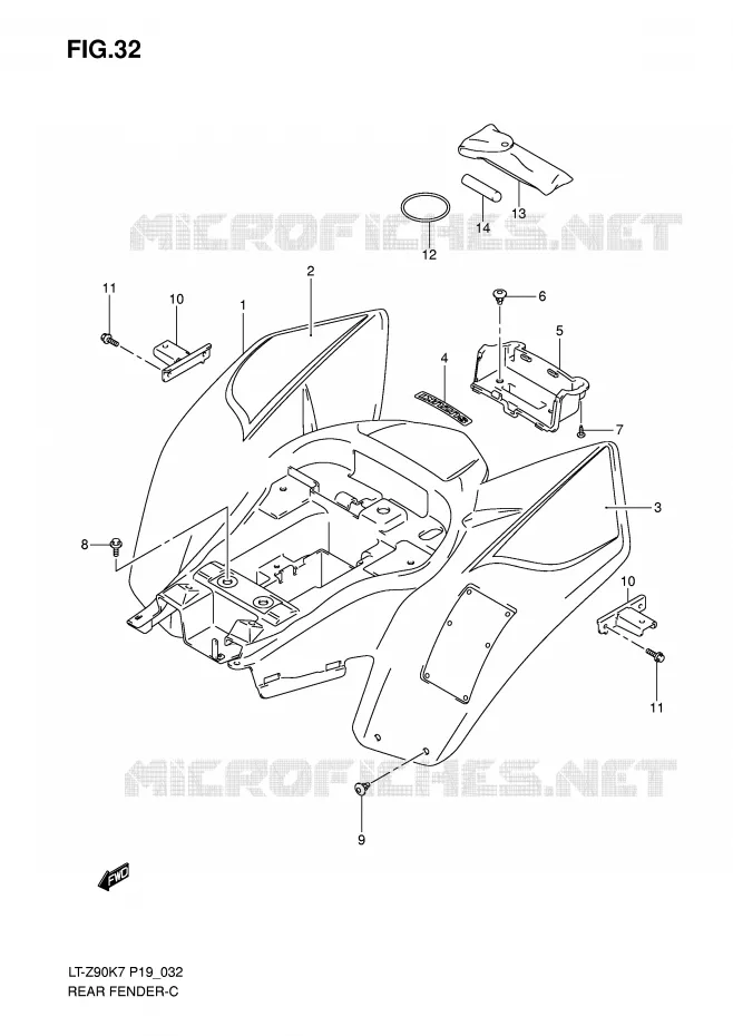 GARDE BOUE ARRIERE (MODEL K7/K8/K9) Suzuki QUAD 90 QUADSPORT 2008  LT-Z90K8(P19)