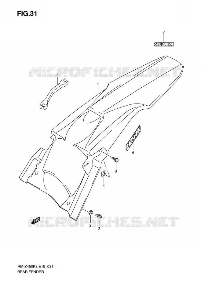 GARDE BOUE ARRIERE (RM-Z450K8/K9/L0) Suzuki MOTO 450 RM-Z 2012  RM-Z450L1(E19)