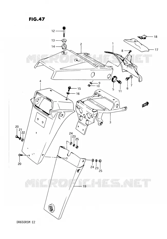 GARDE BOUE ARRIERE Suzuki MOTO 650 DR 1990  DR650RSL(E2)