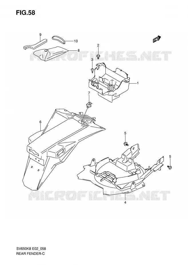 GARDE BOUE ARRIERE (WITH ABS) Suzuki MOTO 650 SV 2009  SV650SUK9(E2)