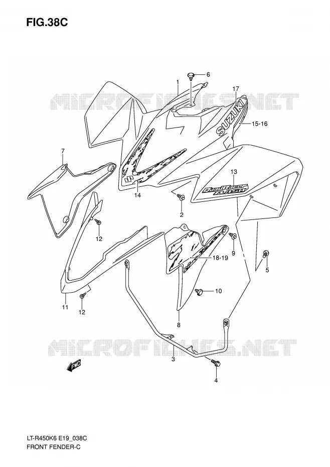 GARDE BOUE AVANT (LT-R450ZK8) Suzuki QUAD 450 QUADRACER 2006  LT-R450K6(E19)