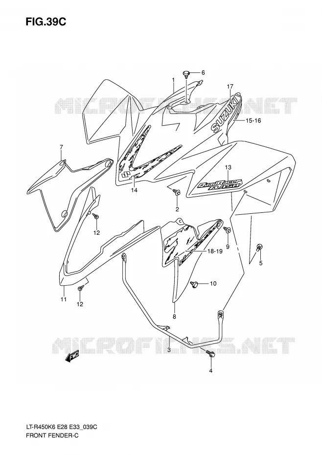 GARDE BOUE AVANT (LT-R450ZK8) Suzuki QUAD 450 QUADRACER 2009  LT-R450ZK9(E28/E33)