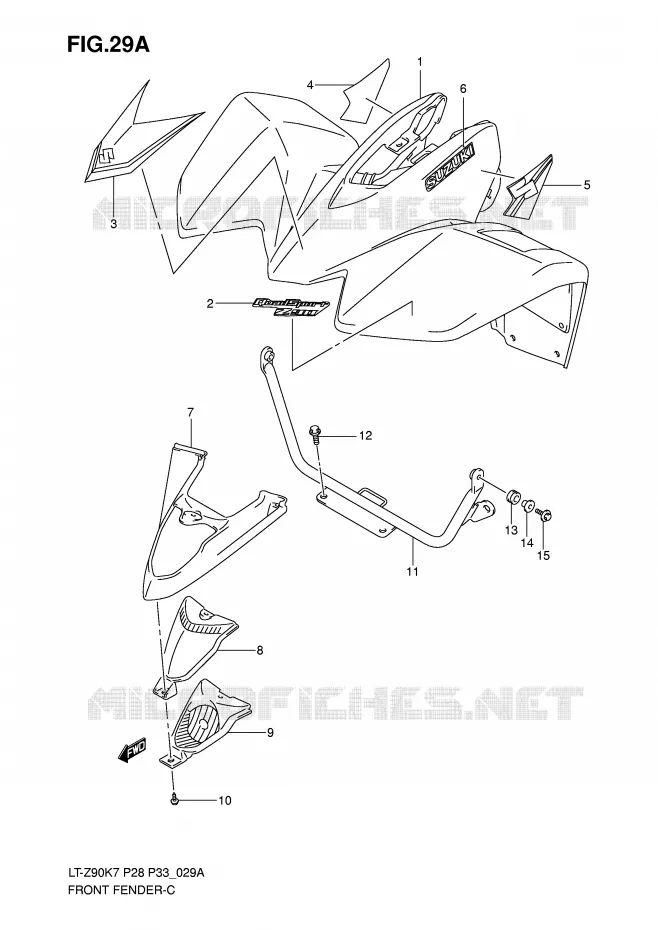 GARDE BOUE AVANT (MODEL K8) Suzuki QUAD 90 QUADSPORT 2009  LT-Z90K9(P28/P33)