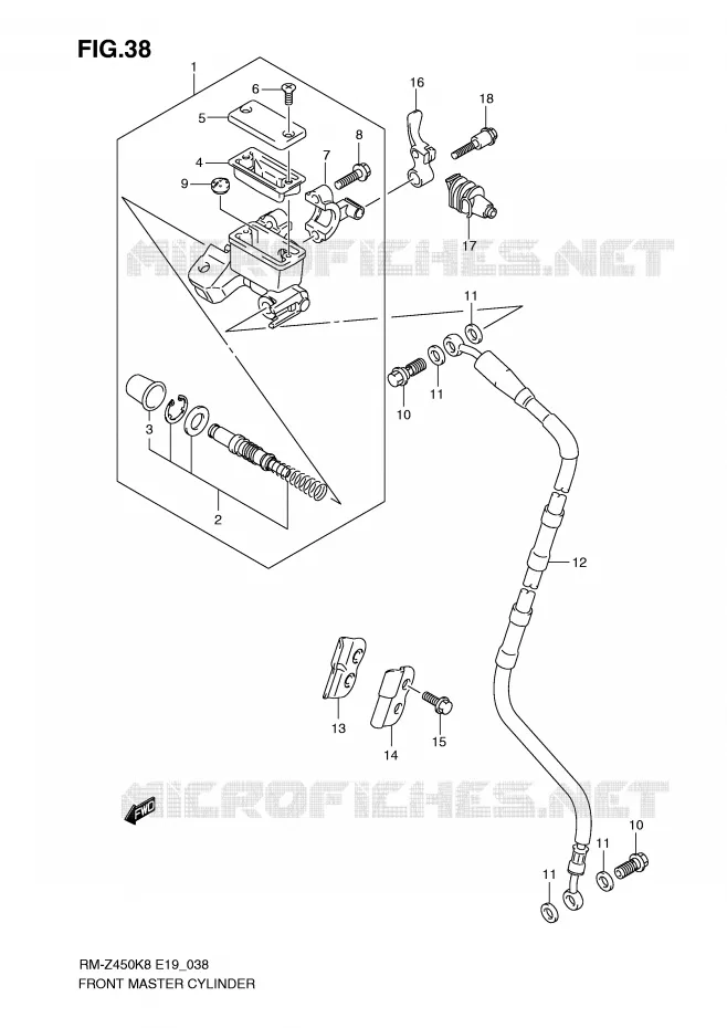 MAITRE CYLINDRE AVANT (RM-Z450K8/K9/L0) Suzuki MOTO 450 RM-Z 2008  RM-Z450K8(E19)