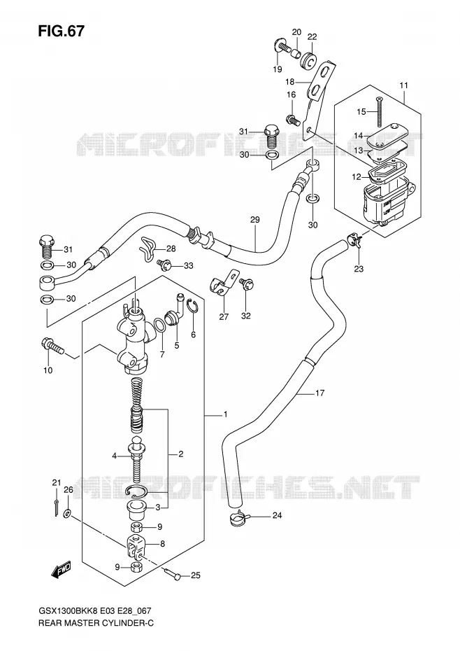 MAITRE CYLINDRE DE FREIN ARRIERE (GSX1300BKK8/K9) Suzuki MOTO 1300 B-KING 2009  GSX1300BKK9(E3/E28)