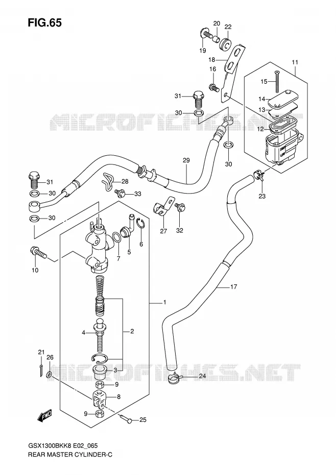 MAITRE CYLINDRE DE FREIN ARRIERE (GSX1300BKK8/U2K8/K9/UFK9/L0/UFL0) Suzuki MOTO 1300 B-KING 2011  GSX1300BKAU2K8(E2)