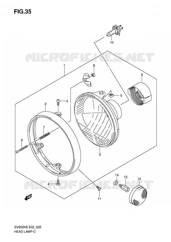 PHARE (SV650K8/AK8 E24) Suzuki MOTO 650 SV 2009  SV650UK9(E2)