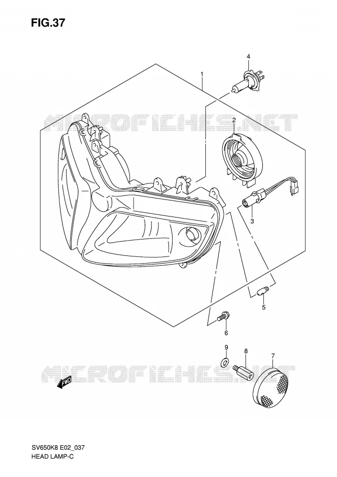 PHARE (SV650SK8/SK9/SAK8/SL0/SAL0/SUL0 E24) Suzuki MOTO 650 SV 2010  SV650SUL0(E2)