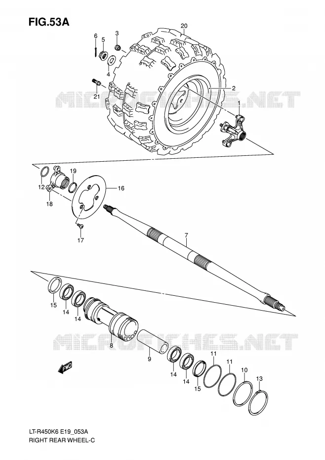 ROUE ARRIERE DROITE (MODEL K8/K9/L0) Suzuki QUAD 450 QUADRACER 2010  LT-R450ZL0(E19)