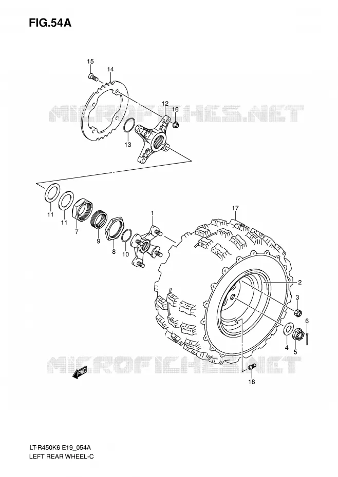 ROUE ARRIERE GAUCHE (MODEL K8/K9/L0) Suzuki QUAD 450 QUADRACER 2008  LT-R450K8(E19)