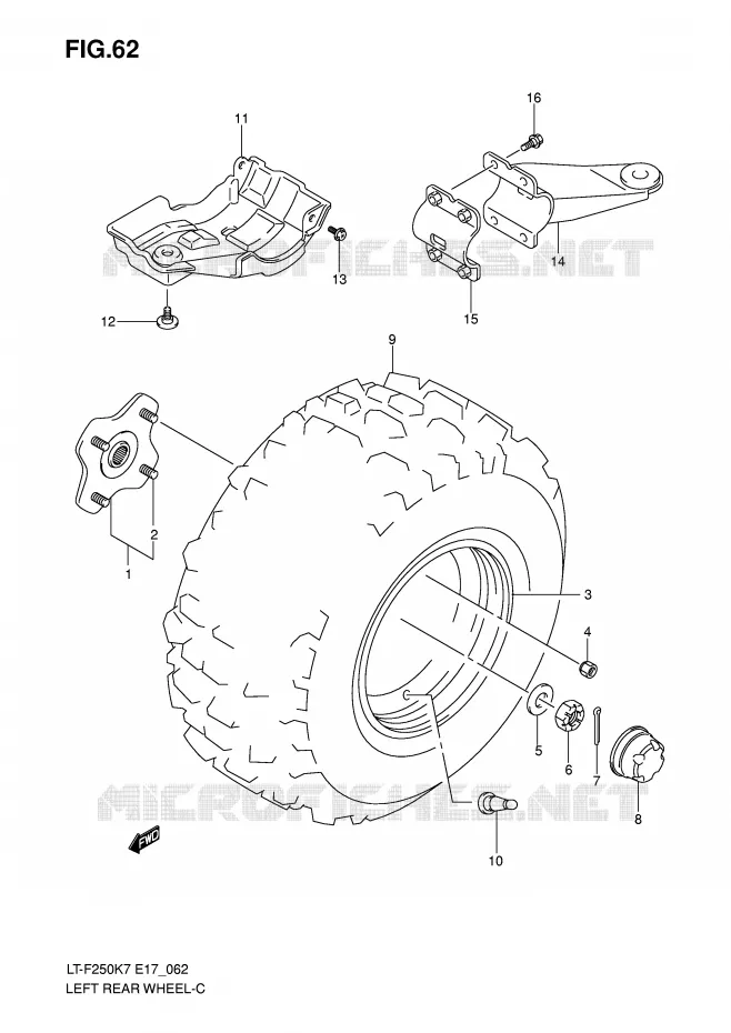 ROUE ARRIERE GAUCHE Suzuki QUAD 250 OZARK 2010  LT-F250L0(E17)