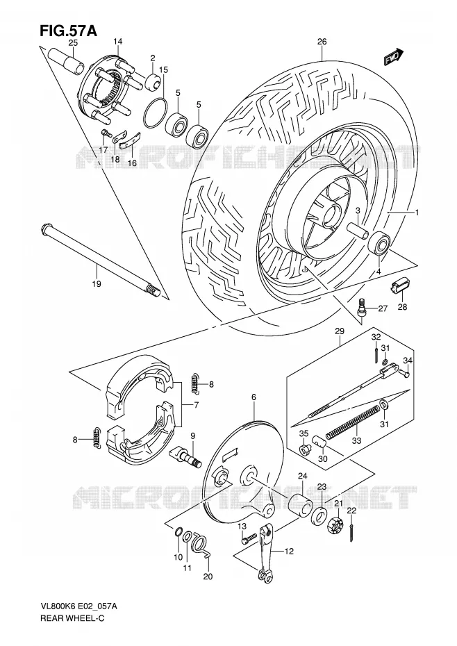 ROUE ARRIERE (VL800CK8/CUEK8/CK9/CUEK9/CL0/CUEL0) Suzuki MOTO 800 VOLUSIA 2008  VL800UEK8(E2)