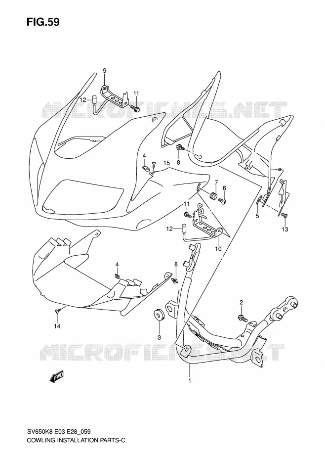 SUPPORT CARENAGE AVANT (SV650S/SA) Suzuki MOTO 650 SV-S 2009  SV650SAK9(E3/E28)