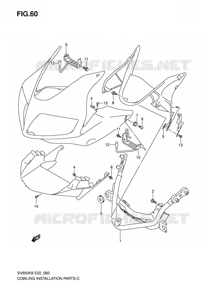 SUPPORTS / FIXATIONS CARENAGES (CAPUCHON / CACHE) Suzuki MOTO 650 SV 2009  SV650K9(E2)
