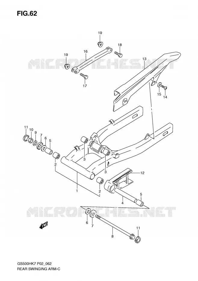 BRAS OSCILLANT ARRIERE Suzuki MOTO 500 GS-E 2007  GS500HK7(P02)