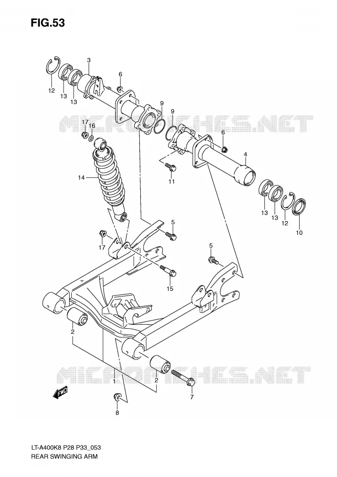 BRAS OSCILLANT ARRIERE Suzuki QUAD 400 EIGER 2008  LT-A400K8(P28/P33)