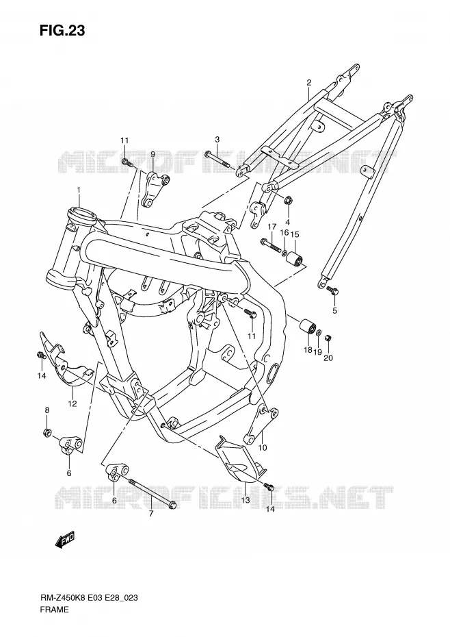 CADRE (RM-Z450K8/K9) Suzuki MOTO 450 RM-Z 2010  RM-Z450L0(E3/E28)