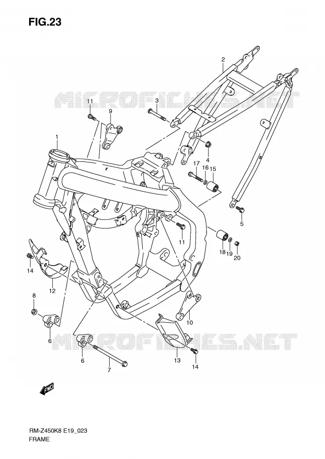CADRE (RM-Z450K8/K9) Suzuki MOTO 450 RM-Z 2011  RM-Z450L1(E19)