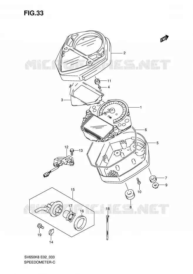 COMPTEUR (SV650SAK8/SAK9/SUAK8/SUAK9/SAL0/ASUL0) Suzuki MOTO 650 SV 2010  SV650SAL0(E2)