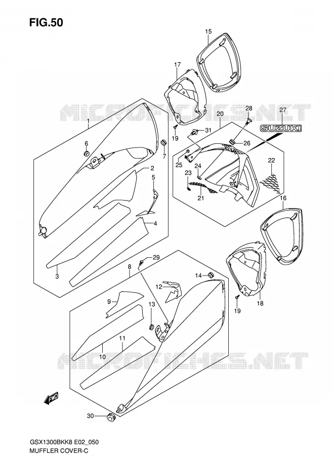 COUVERCLES SILENCIEUX (MODEL K8/K9) Suzuki MOTO 1300 B-KING 2012  GSX1300BKU2K8(E2)