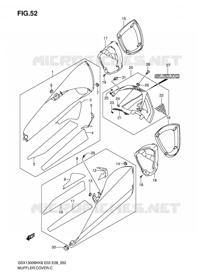COUVERCLES SILENCIEUX Suzuki MOTO 1300 B-KING 2009  GSX1300BKAK9(E3/E28)