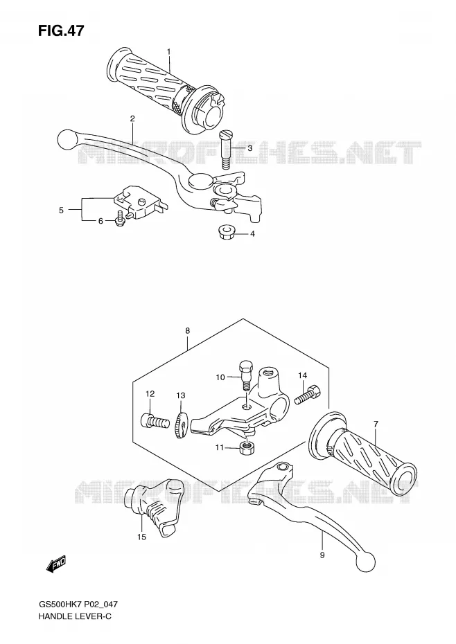 ENSEMBLE LEVIERS - POIGNEES Suzuki MOTO 500 GS-E 2008  GS500HK8(P02)