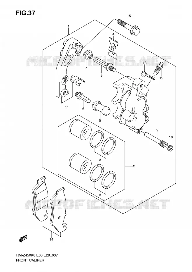 ETRIER DE FREIN AVANT (RM-Z450K8/K9/L0) Suzuki MOTO 450 RM-Z 2008  RM-Z450K8(E3/E28)