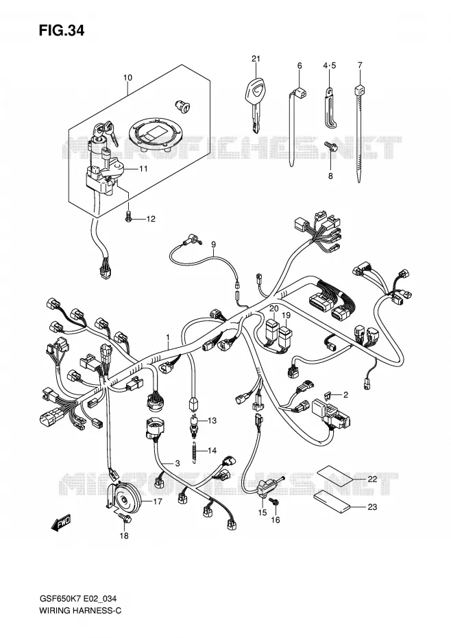 FAISCEAU ELECTRIQUE (GSF650K7/K8/UK7/UK8) Suzuki MOTO 650 BANDIT 2008  GSF650SAK8(E2)