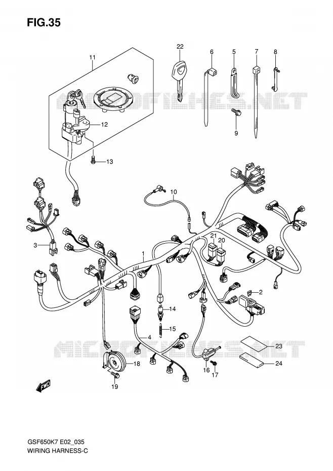 FAISCEAU ELECTRIQUE (GSF650SK7/SK8/SUK7/SUK8) Suzuki MOTO 650 BANDIT 2007  GSF650AK7(E19)