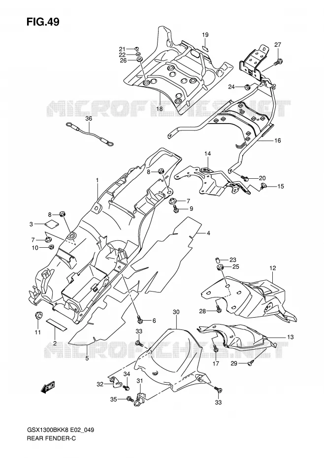 GARDE BOUE ARRIERE Suzuki MOTO 1300 B-KING 2009  GSX1300BKAU2K8(E2)