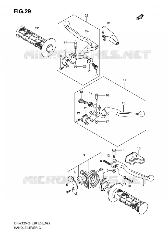 LEVIERS - POIGNEES (MODEL K8/K9) Suzuki MOTO 125 DR-Z 2009  DR-Z125K9(E28/E33)