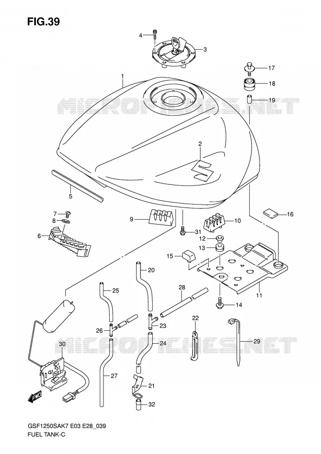 RESERVOIR D'ESSENCE (MODEL K7/K8) Suzuki MOTO 1250 BANDIT-S 2009  GSF1250SAK9(E3/E28)