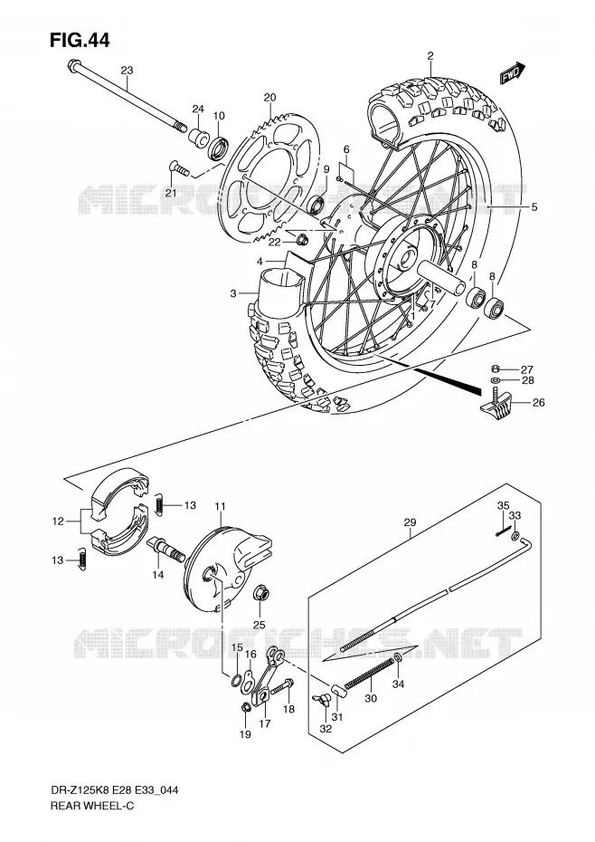 ROUE ARRIERE (DR-Z125) Suzuki MOTO 125 DR-Z 2010  DR-Z125L0(E28/E33)
