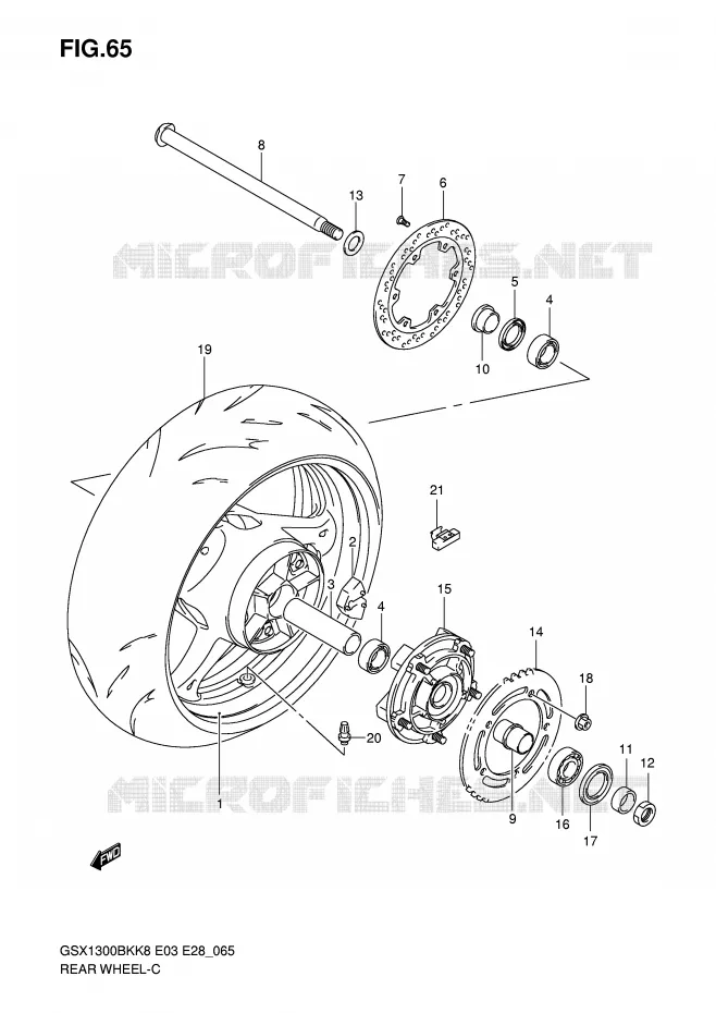 ROUE ARRIERE (GSX1300BKK8/K9) Suzuki MOTO 1300 B-KING 2008  GSX1300BKK8(E3/E28)