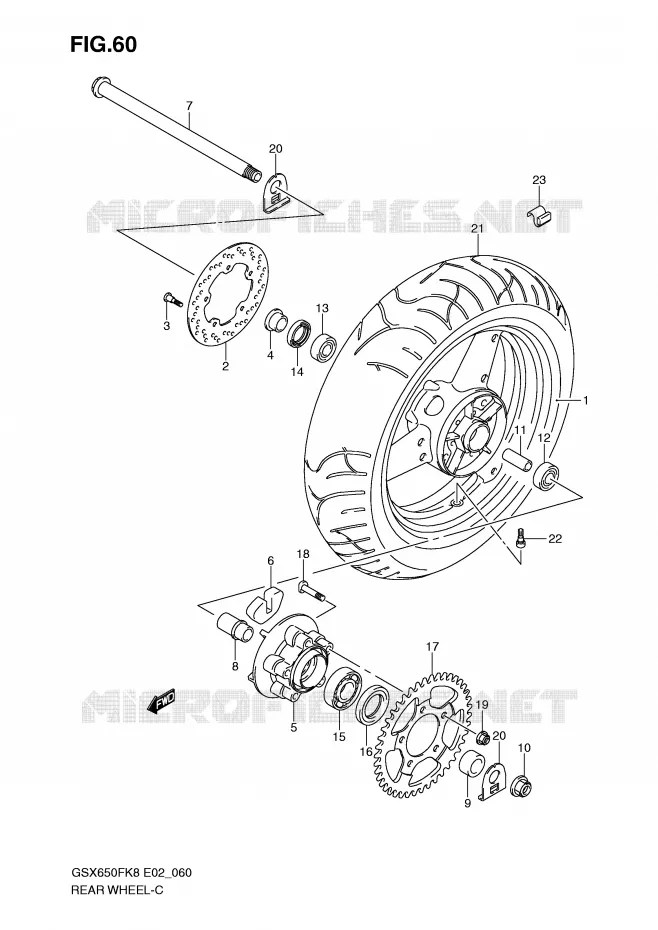 ROUE ARRIERE (GSX650FK8/FUK8/FK9/FUK9/FL0/FUL0) Suzuki MOTO 650 GSX-F 2010  GSX650FUL0(E2)