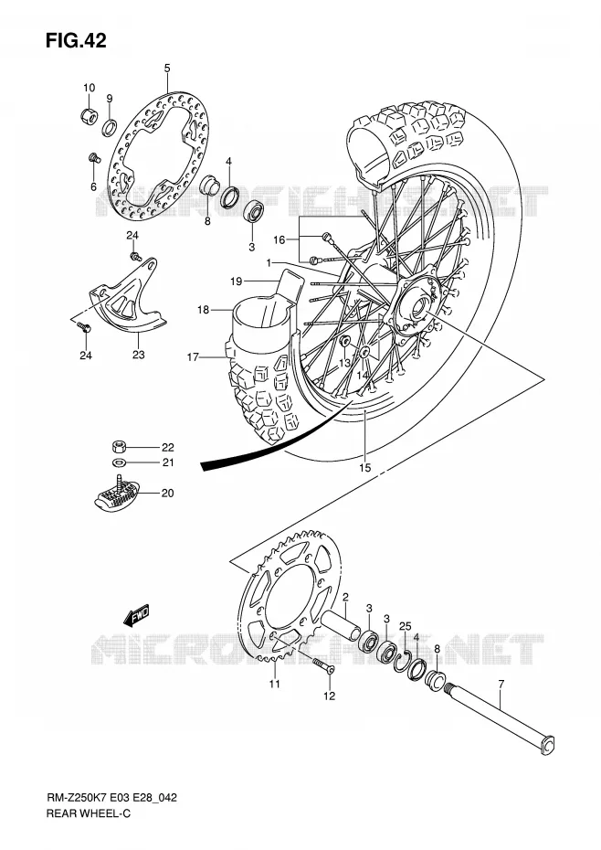 ROUE ARRIERE (MODEL K7) Suzuki MOTO 250 RM-Z 2008  RM-Z250K8(E3/E28)