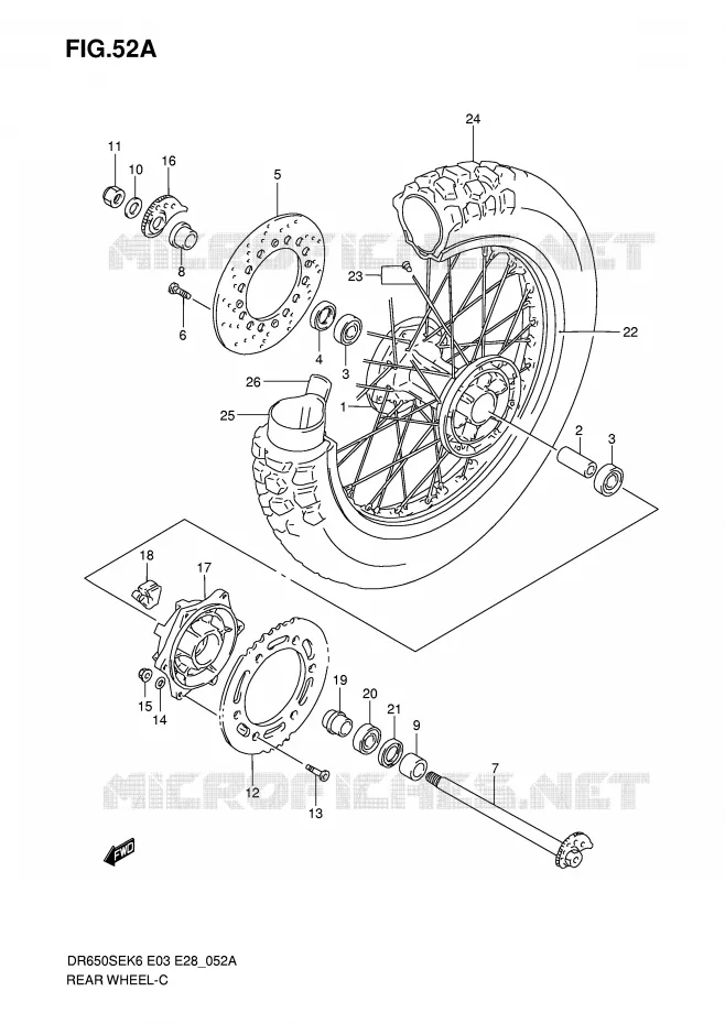 ROUE ARRIERE (MODEL K8/K9/L0) Suzuki MOTO 650 DR 2009  DR650SEK9(E3/E28)