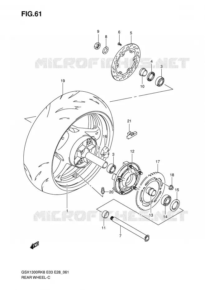 ROUE ARRIERE (MODEL K8/K9) Suzuki MOTO 1300 HAYABUSA 2009  GSX1300RK9(E3/E28)