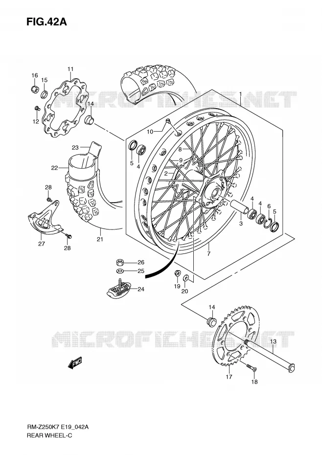 ROUE ARRIERE (MODEL K8/K9) Suzuki MOTO 250 RM-Z 2007  RM-Z250K7(E19)