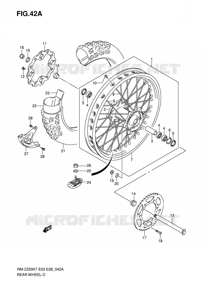 ROUE ARRIERE (MODEL K8/K9) Suzuki MOTO 250 RM-Z 2009  RM-Z250K9(E3/E28)