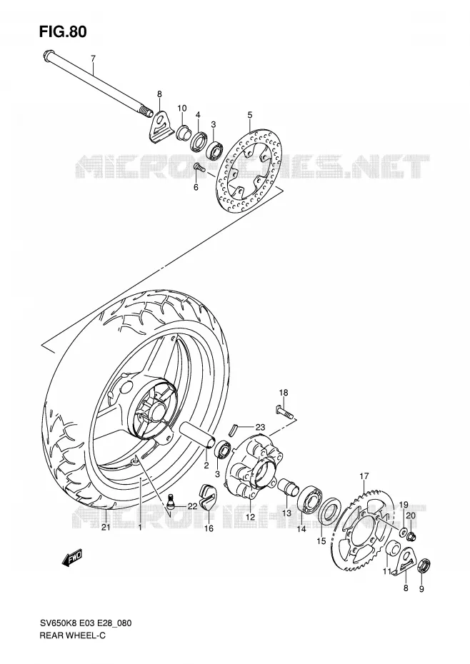 ROUE ARRIERE (SV650K8/SK8/K9/SK9/SL0) Suzuki MOTO 650 SV-S 2010  SV650SL0(E3/E28)