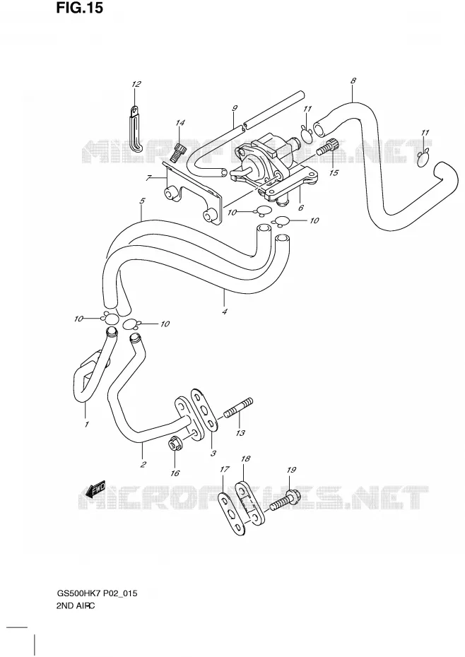 SYSTEME RECYCLAGE GAZ ECHAPPEMENT (P2, P19, P54) Suzuki MOTO 500 GS-F 2008  GS500FHK8(P02)