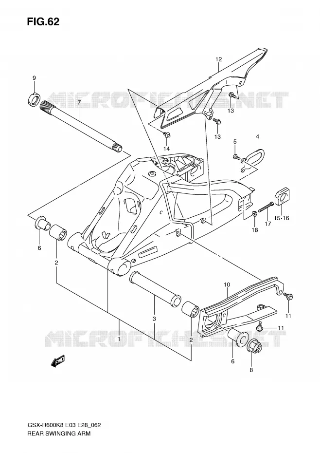 BRAS OSCILLANT ARRIERE Suzuki MOTO 600 GSX-R 2008  GSX-R600K8(E3/E28)