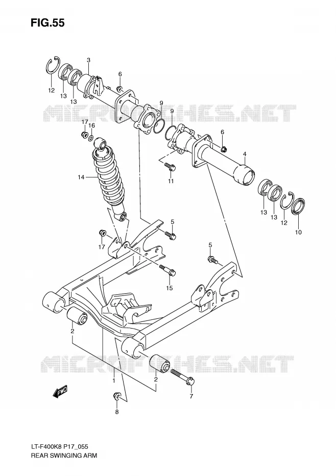 BRAS OSCILLANT ARRIERE Suzuki QUAD 400 KINGQUAD 2010  LT-F400L0(P17)