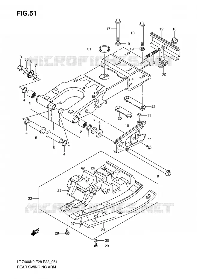 BRAS OSCILLANT ARRIERE Suzuki QUAD 400 QUADSPORT 2010  LT-Z400ZL0(E28/E33)