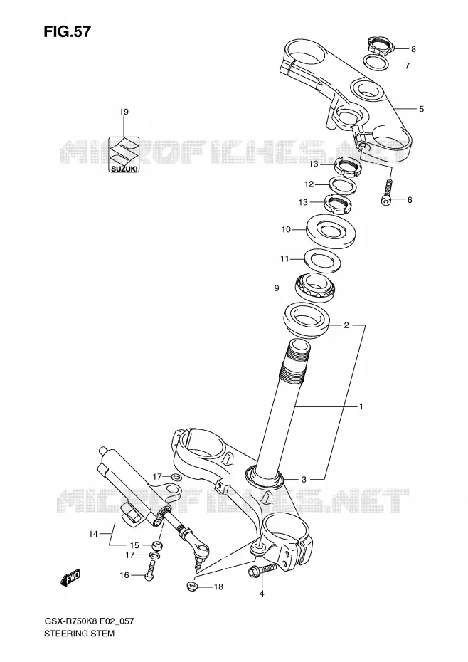 COLONNE DE DIRECTION Suzuki MOTO 750 GSX-R 2009  GSX-R750UFK9(E2)
