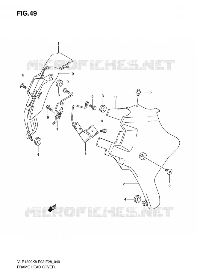COUVERCLES DE CADRE AVANT Suzuki MOTO 1800 BOULEVARD 2008  VLR1800TK8(E3/E28)
